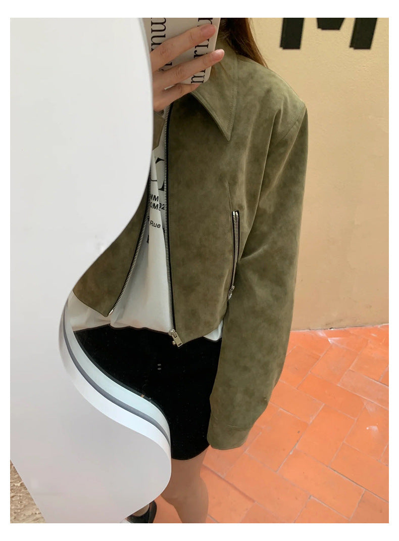 Retro Commuter Lazy Short Suede Fabric Jacket Coat For Women