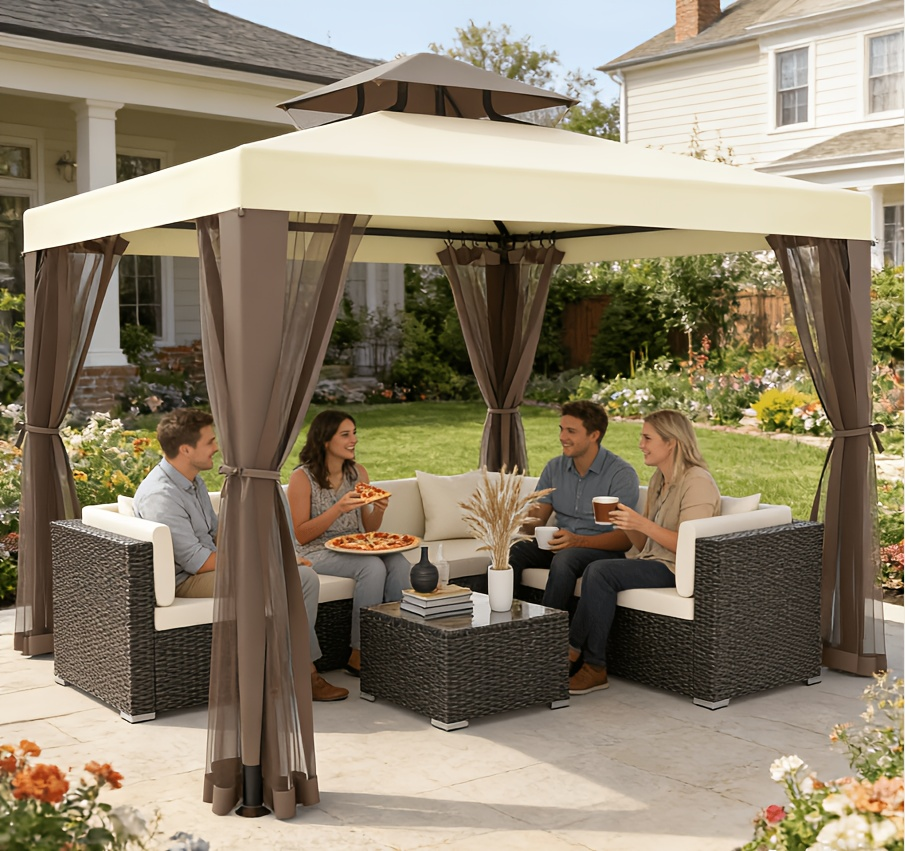 Gazebo Tent 10x10 FT Mosquito Netting Quick Setup Outdoor Canopy for Garden, Yard and Pest Management — image 9