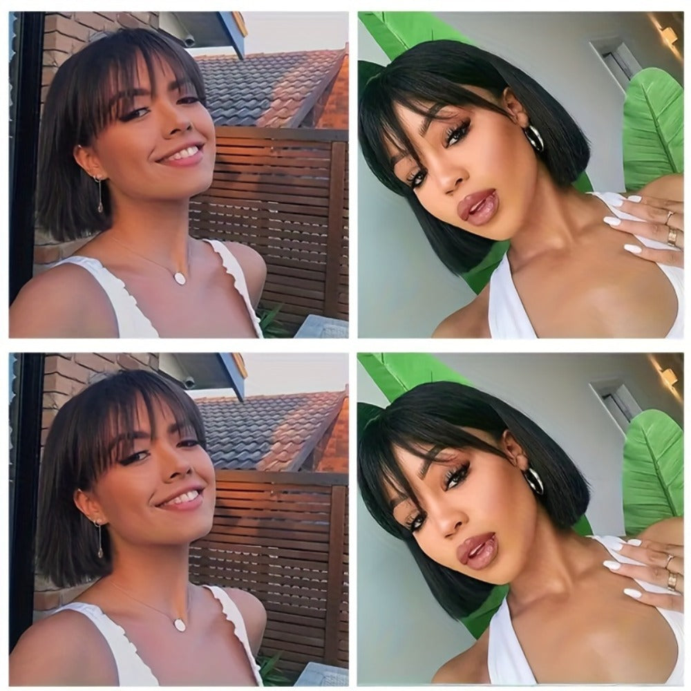 Lace Front Wig Human Hair Bob with Bangs, 4x1 HD Lace, 180% Density and 10-14in Length Choices — image 6