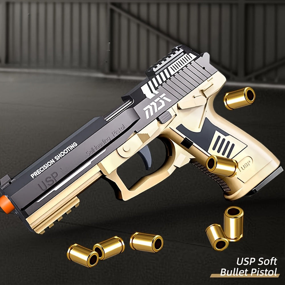USP Clip Toy Gun Pistol with Continuous Shooting, 100 Bullets & 2 Magazines Rapid Fire Foam Blaster for Kids Boys Girls Ages 
