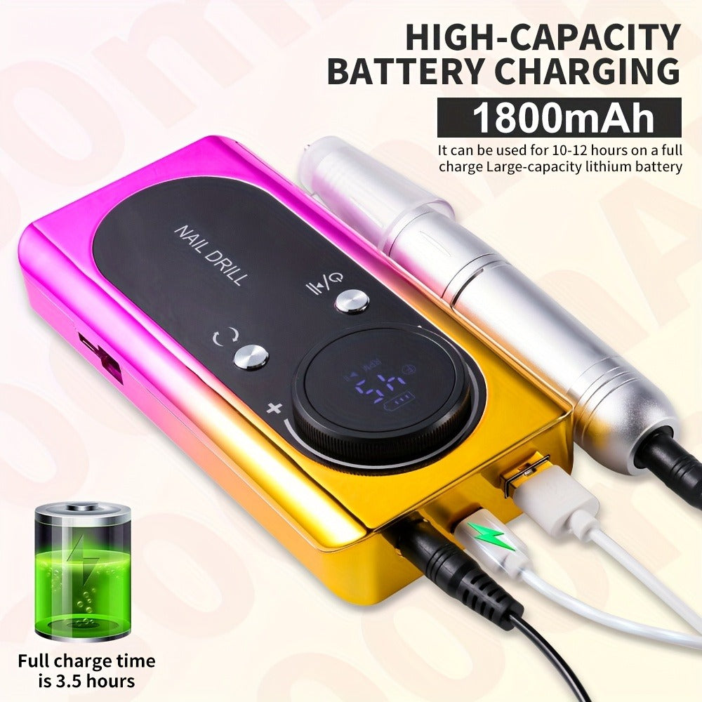 Electric Nail Drill 45000 RPM Rechargeable Kit with LCD Display and White or Golden Color Options — image 7