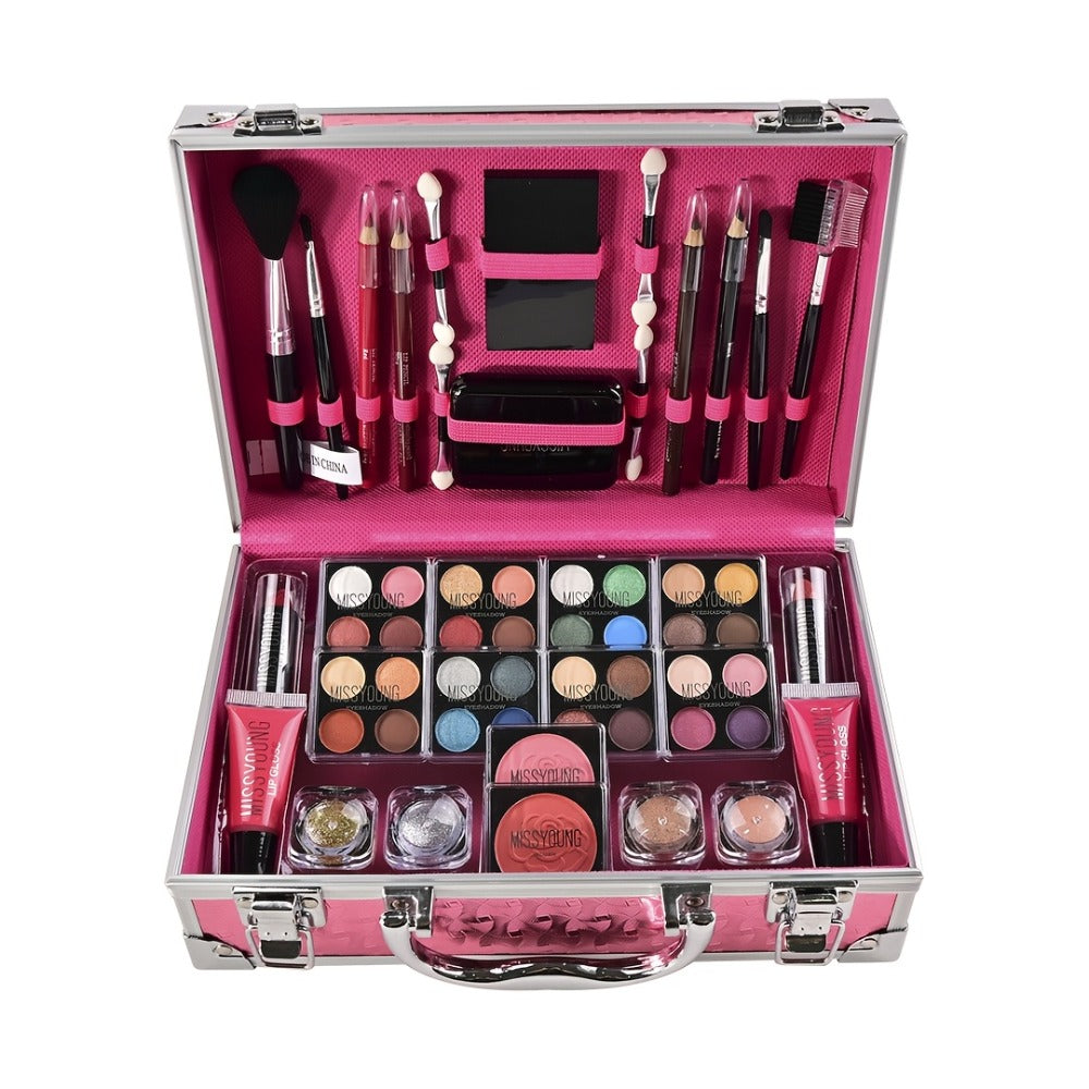 Makeup Kit 56-Piece Handled Mirror Case with Mixed Face, Eye and Lip Cosmetics in Silvery or Rose Color — image 11