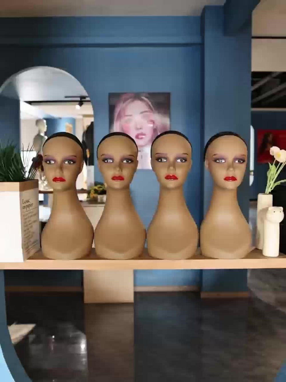 Female Wig Display Mannequin Head 4 Pcs Set Plastic – Hat Necklace Holder Salon Training Practice Retail Store Showcase Hairs