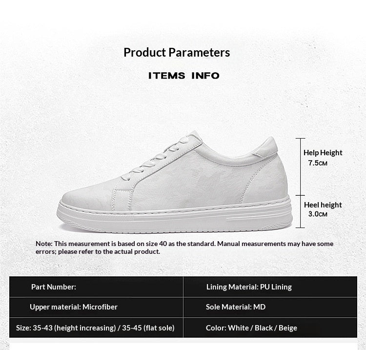 Mens Invisible Height Increasing Thick Soled Elevating Shoes Mens Casual White Trendy Athletic Sneakers
