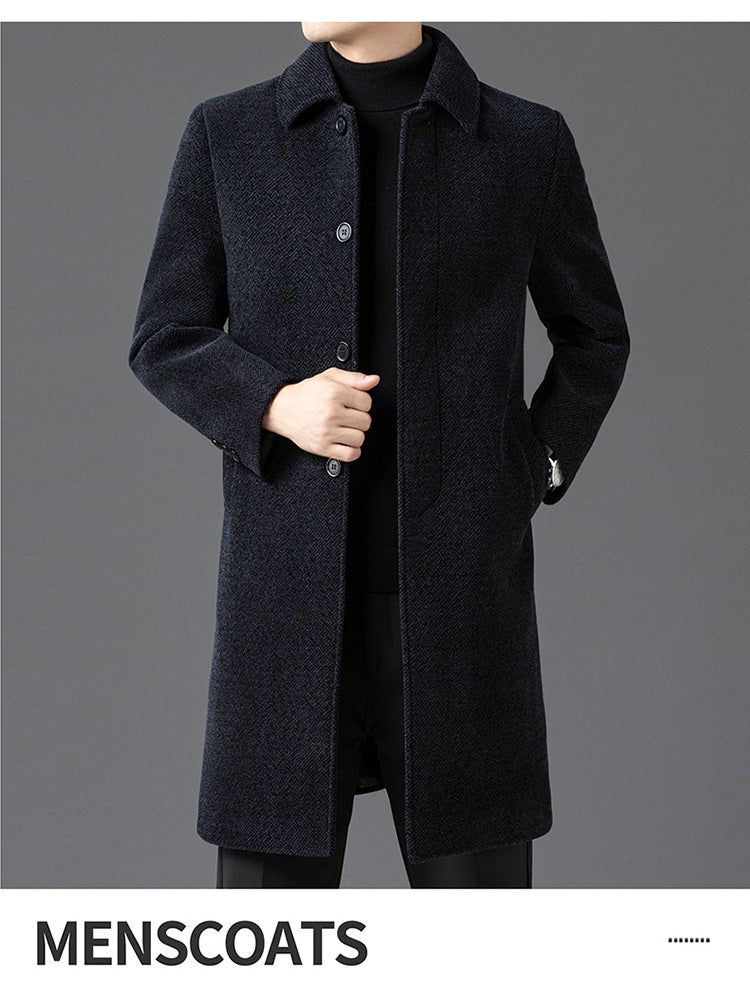 Temperament Lapel With Velvet Men's Woolen Coat