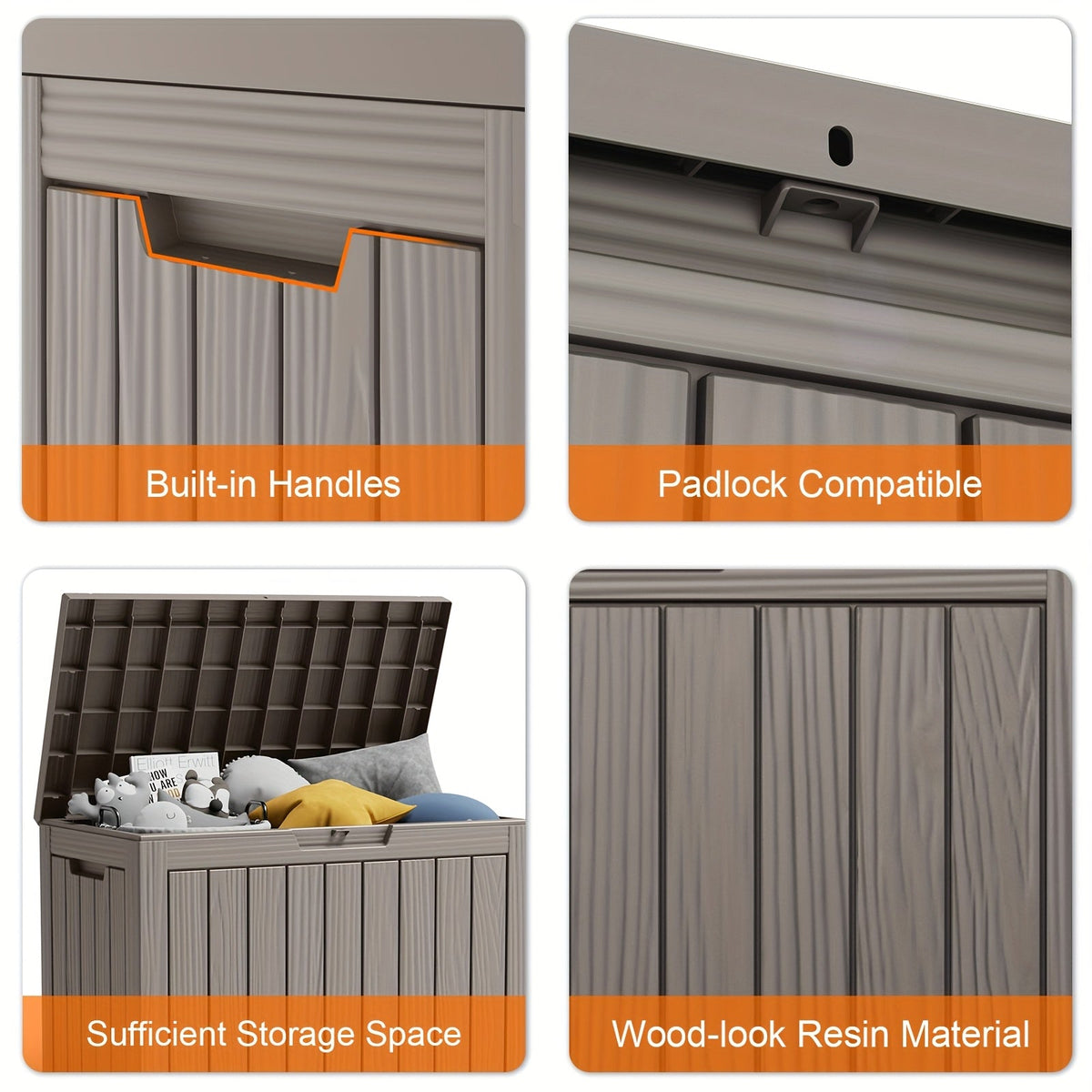 Deck Box Wood Grain Resin Lockable Weatherproof | Patio Pool Garden — image 7