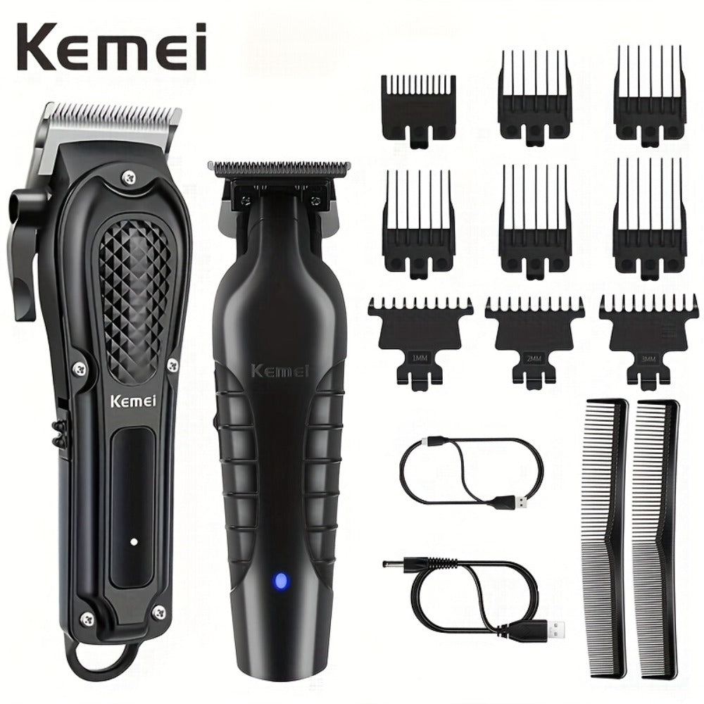 Kemei Hair Clipper & Beard Trimmer Set for Men – Professional Grooming Kit with Reciprocating Shaver, USB Rechargeable, Home 