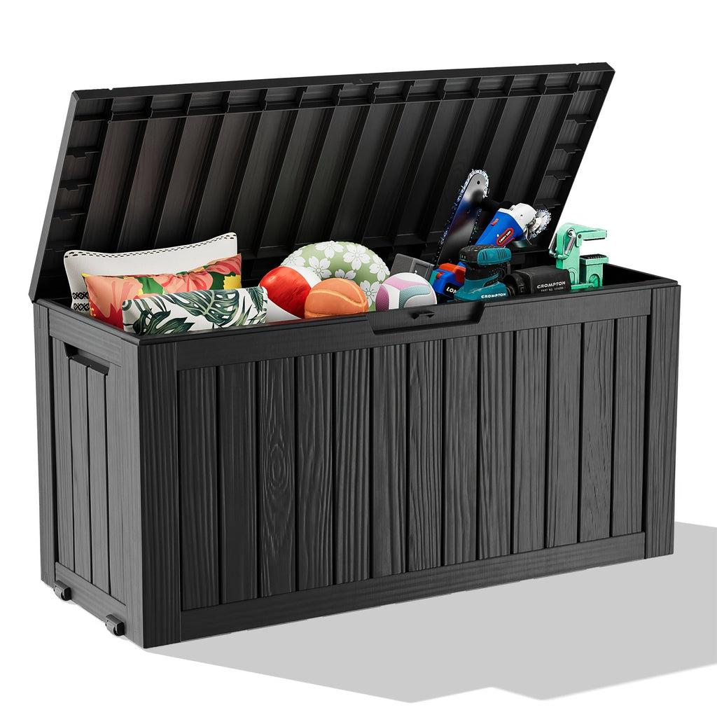 75-Gallon Outdoor Storage Deck Box with Hinged Lid, Side Grips, Small Wheels and Two Color Options — image 8