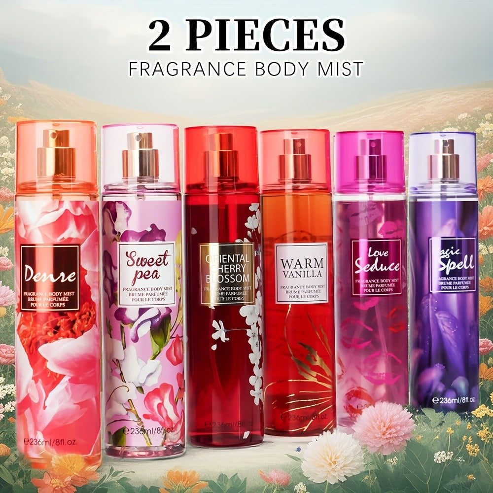 Body & Hair Fragrance Mist for Women 2PCS Set - Perfume Spray 8 fl oz, Fruity Floral Scents Peach Pear Cherry Blossom — image