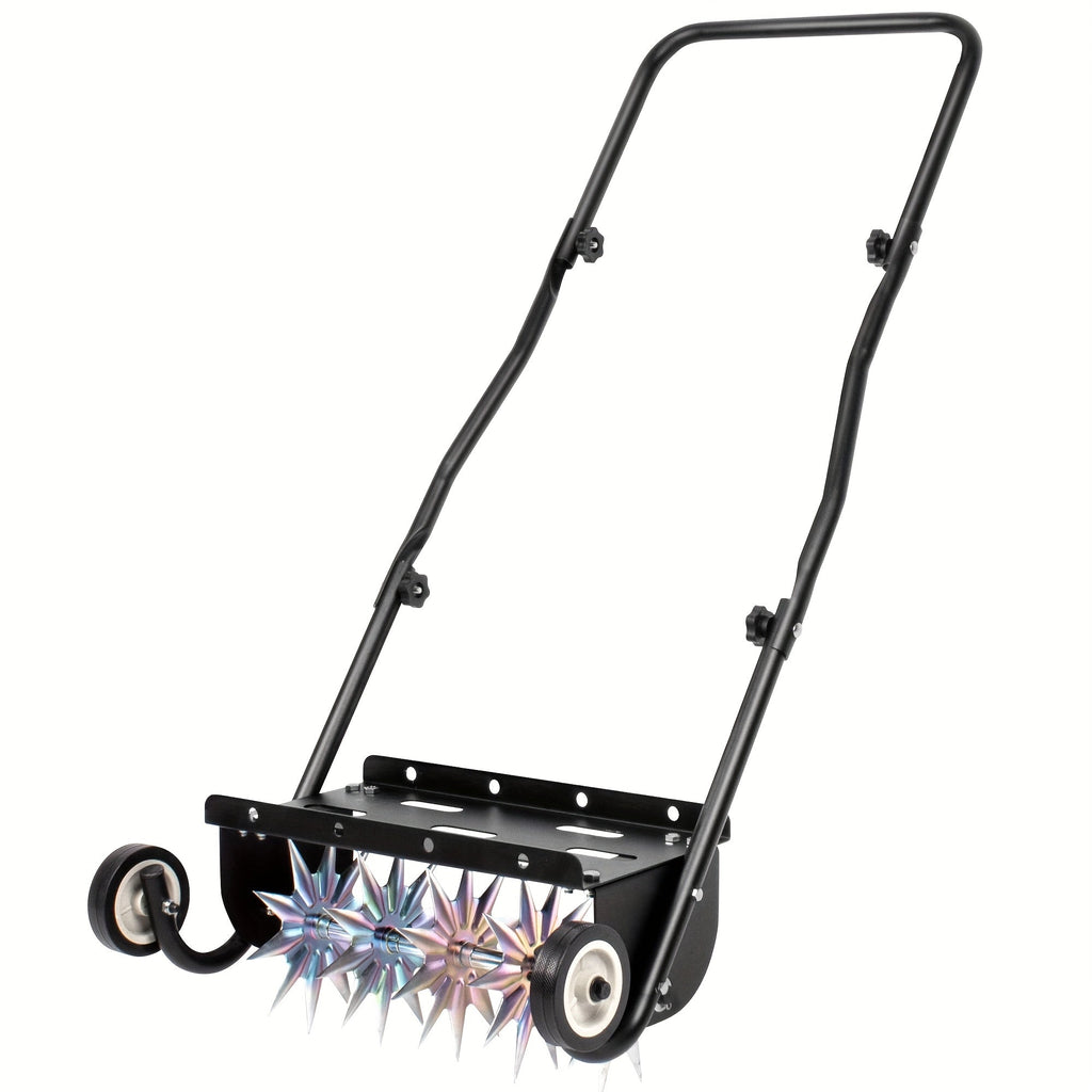 Rolling Lawn Aerator Push Spike 16.5" with 5-Star Steel Tines, Weight Tray & Steel Handle for Deep Soil Aeration — image 1