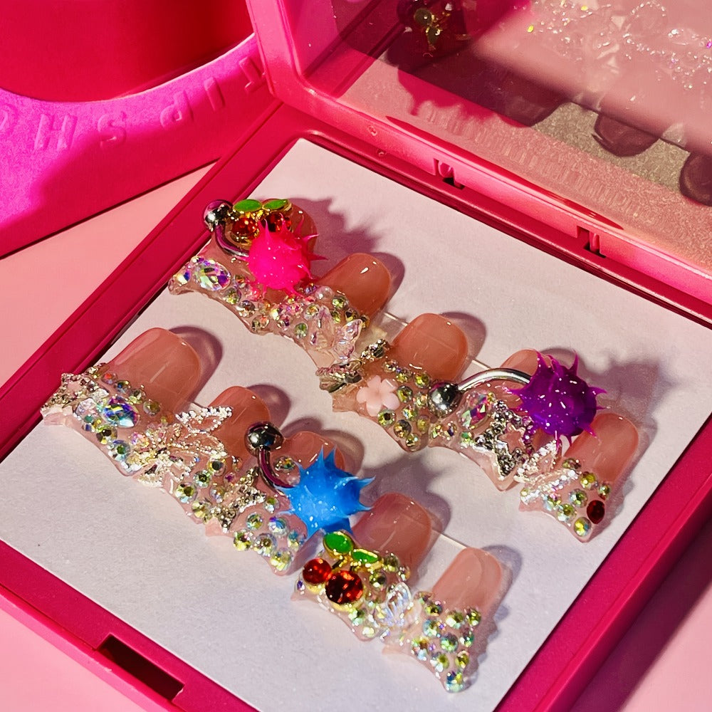 Press On Nails Colorful Handmade Duck-Tip Set in S, M and L Sizes with Glue-On Application — image 1