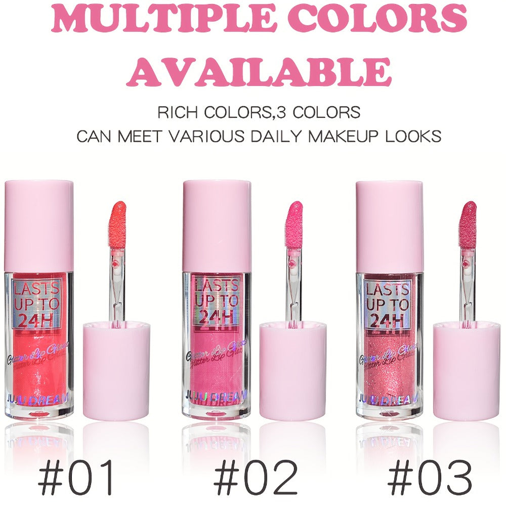 24H Waterproof Glitter Lip Gloss & Lip Stain Set 3PCS, Lip Oil Formula, for Makeup, Travel and Everyday Vanity Use — image 7