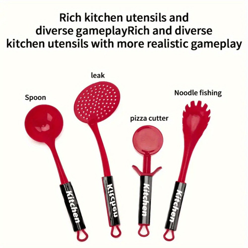 Pretend Play Kitchen Set for Kids, 51PCS Toy Cooking Utensils, Tableware & Play Food for Home Cooking, Dining and Outdoor Mea
