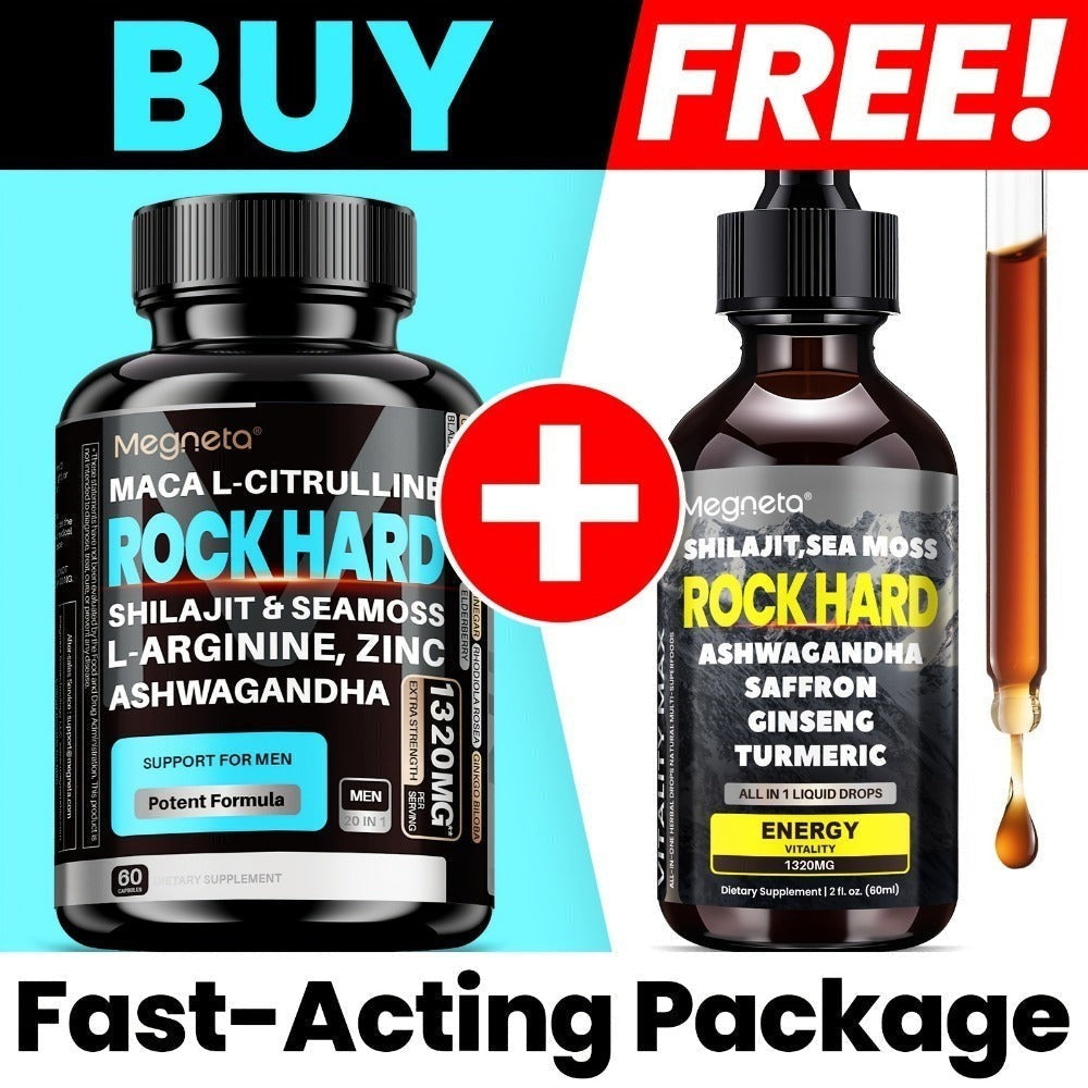 Two-Piece Men's Health Supplement Set with One Capsule Bottle and One Liquid Dropper Bottle in Coordinated Packaging — image 