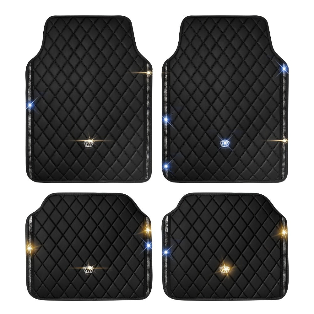 Quilted Crown Car Floor Mats, Four-Piece Set in Red, Black or Prismatic Embossed Style Options — image 4