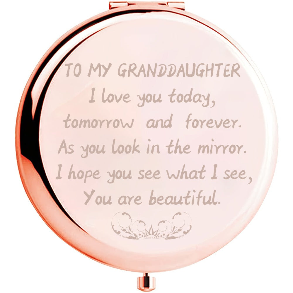 Engraved Compact Mirror Gift for Granddaughter Daughter Women – Magnifying Pocket Purse Mirror Personalized Keepsake for Chri