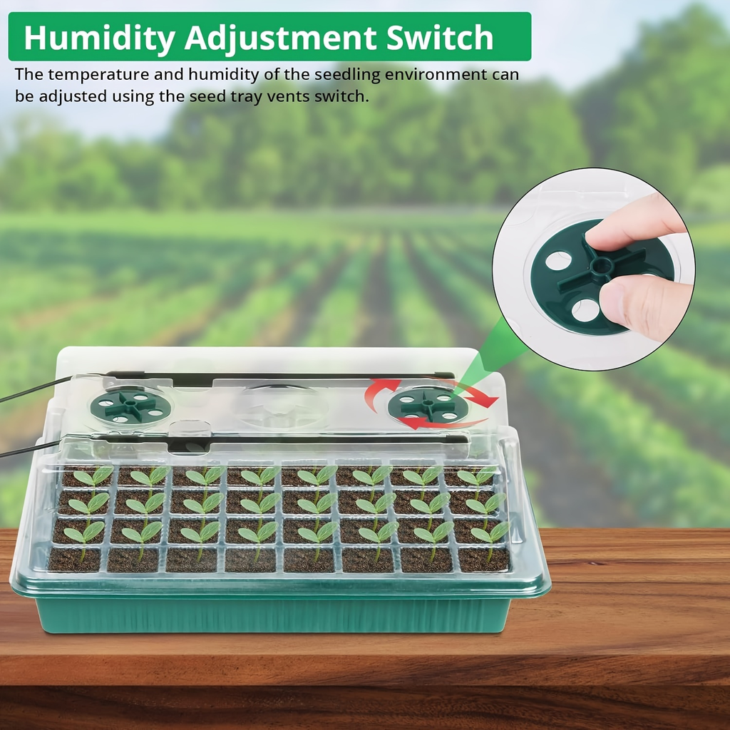 Seed Starting Tray Kit 4-Set 160 Cells High Dome | 8 LED Grow Lights Smart Timer 3 Modes 5 Brightness | Indoor Greenhouse Ger