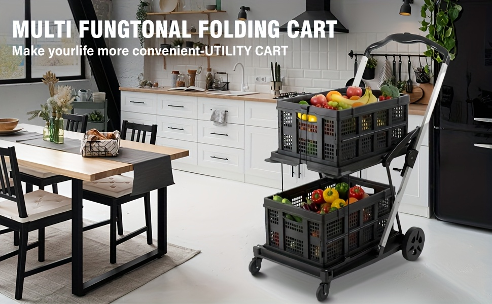 Two Tier Cart with 2 Storage Crates 360° Swivel Wheels, for Garden, Patio and Yard Use, with the Listed Configuration — image