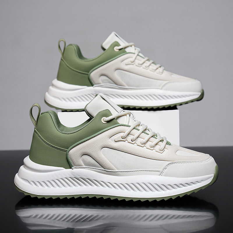Men's Leather Platform Sneakers - Lightweight Soft Sole Casual Trainers