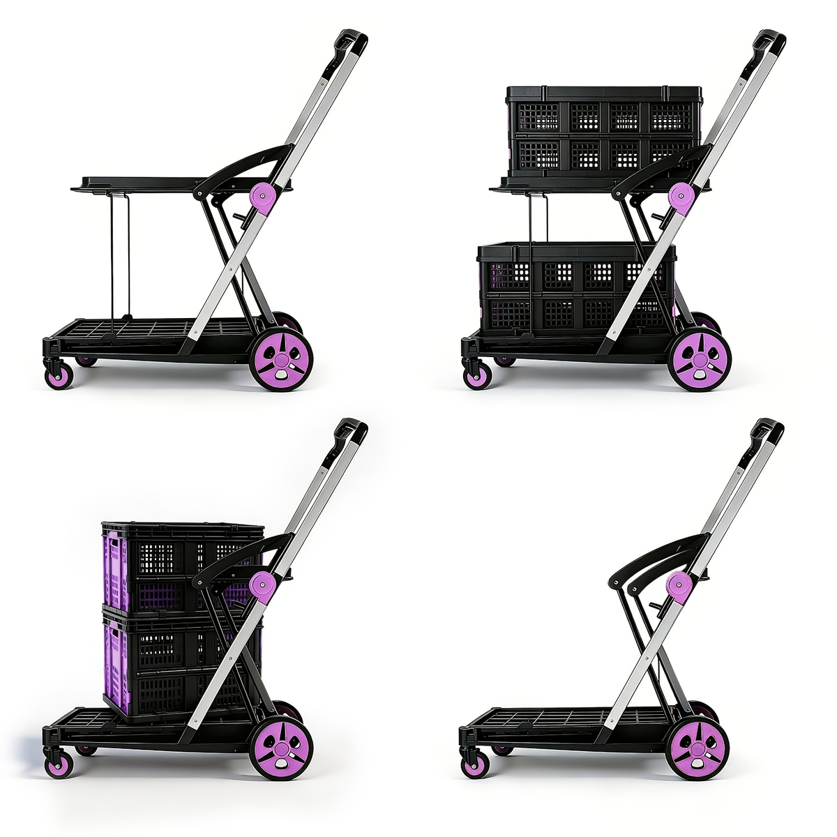 Two Tier Cart with 2 Storage Crates 360° Swivel Wheels, for Garden, Patio and Yard Use, with the Listed Configuration — image