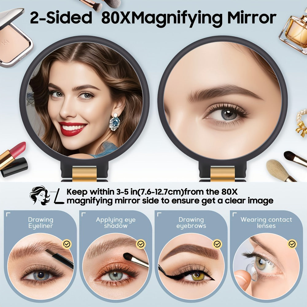 Magnifying Mirror 80X for Makeup & Skincare, Handheld 1X-80X Magnification Mirror with 360° Adjustable Handle — image 6