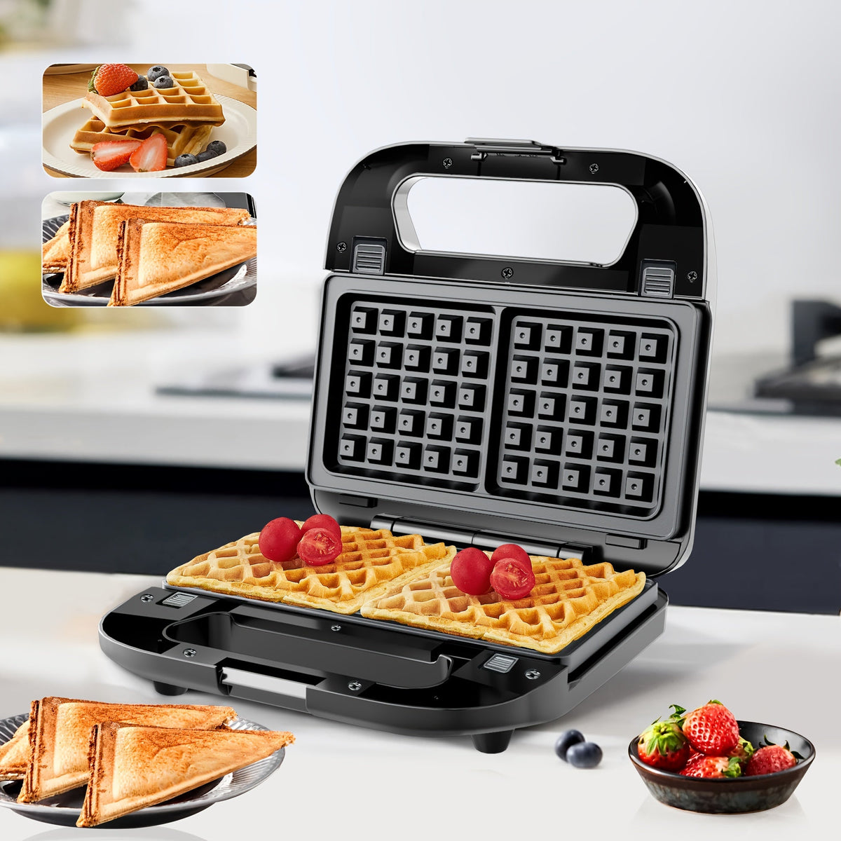 Sandwich Maker 3-in-1 Panini Press & Waffle Iron 750W with Removable Non-Stick Plates, Compact for Dorm — image 2