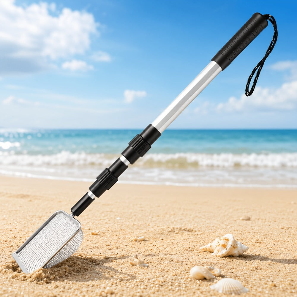 Stainless Steel Beach Sand Sifter with Retractable Telescopic Handle – Portable Sand Sieve for Treasure Hunting — image 2