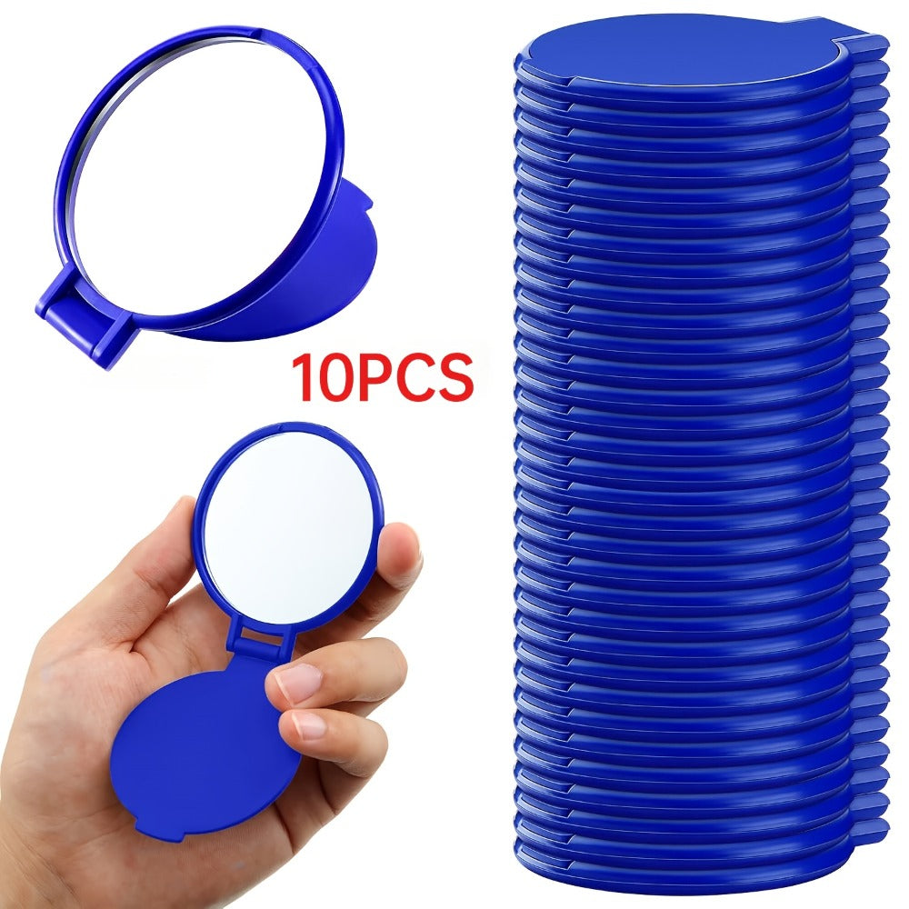 Makeup Mirror Set 10 or 21-Piece Royal Blue Folding Pocket Compacts with Round Glass, Flip Covers and Stand Function — image 