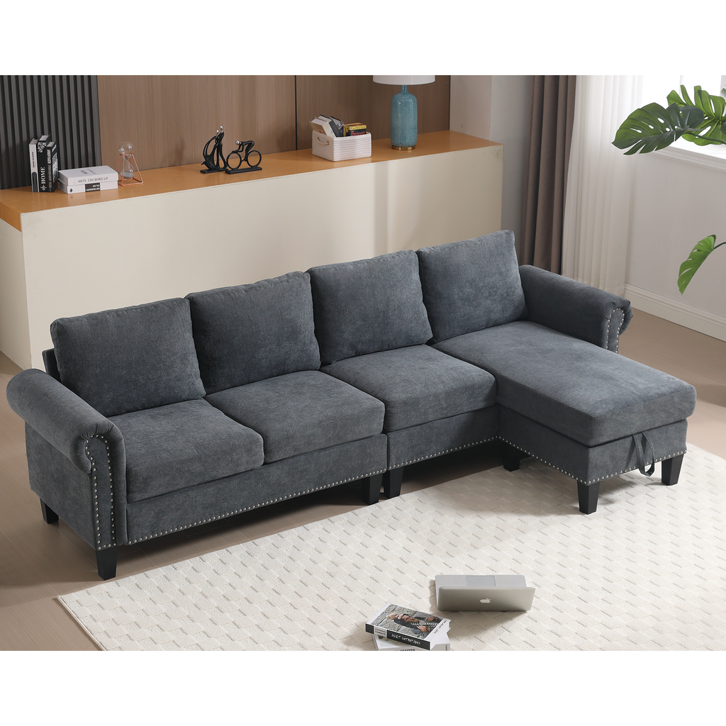 Convertible Sectional Sofa with Storage,L-shaped sofa Modern Linen Fabric Sectional Couches for Living Room,Gray - V.I.P Digital Presence