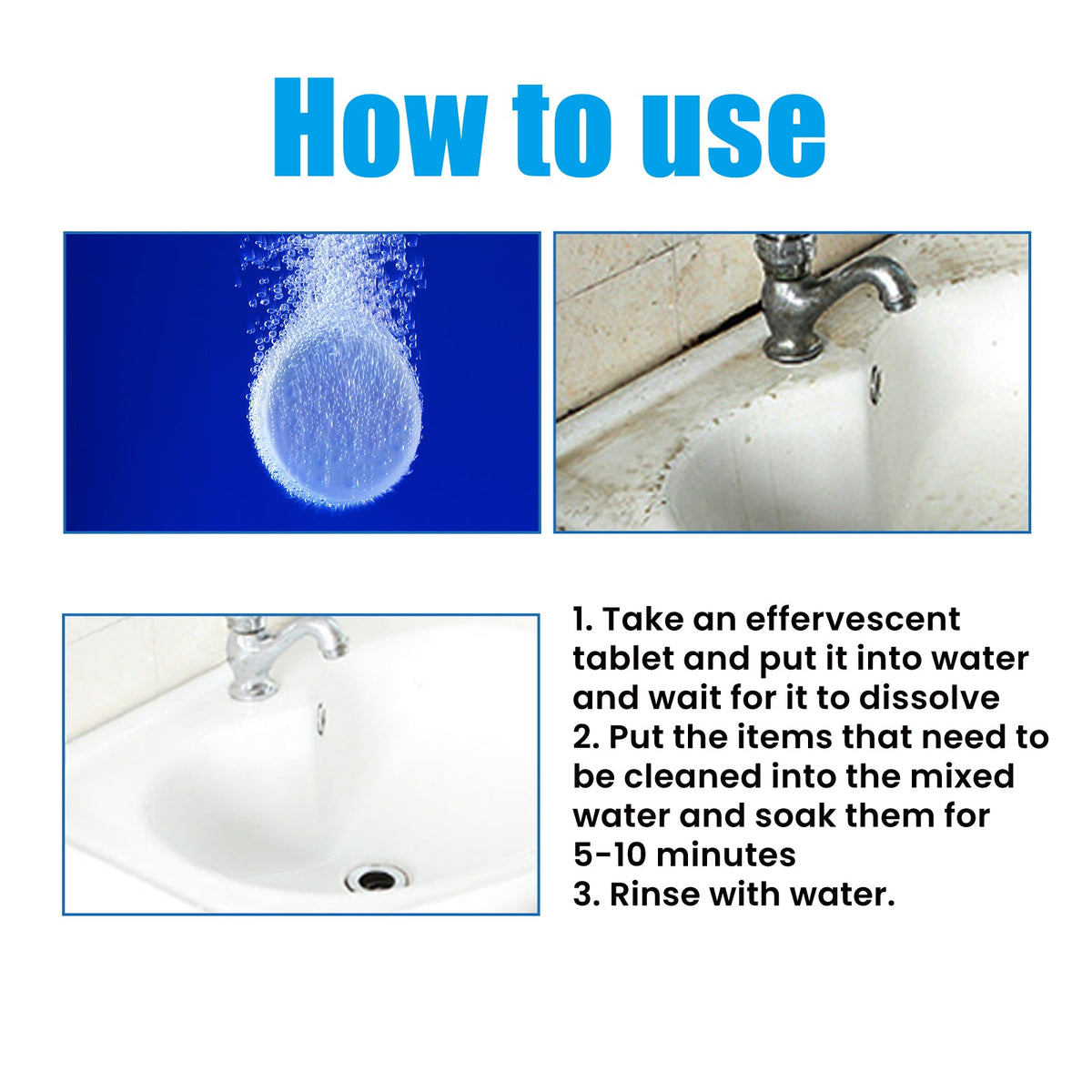 Multisurface Cleaning Tablets, Toilet Deodorant Wash Sink Toilet Stain Cleaning Effervescent Tablet