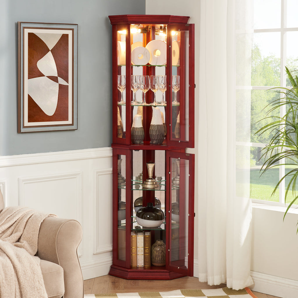 Corner Curio cabinet with illuminated glass display stand and tempered glass door, with adjustable bracket and light bulb - V.I.P Digital Presence