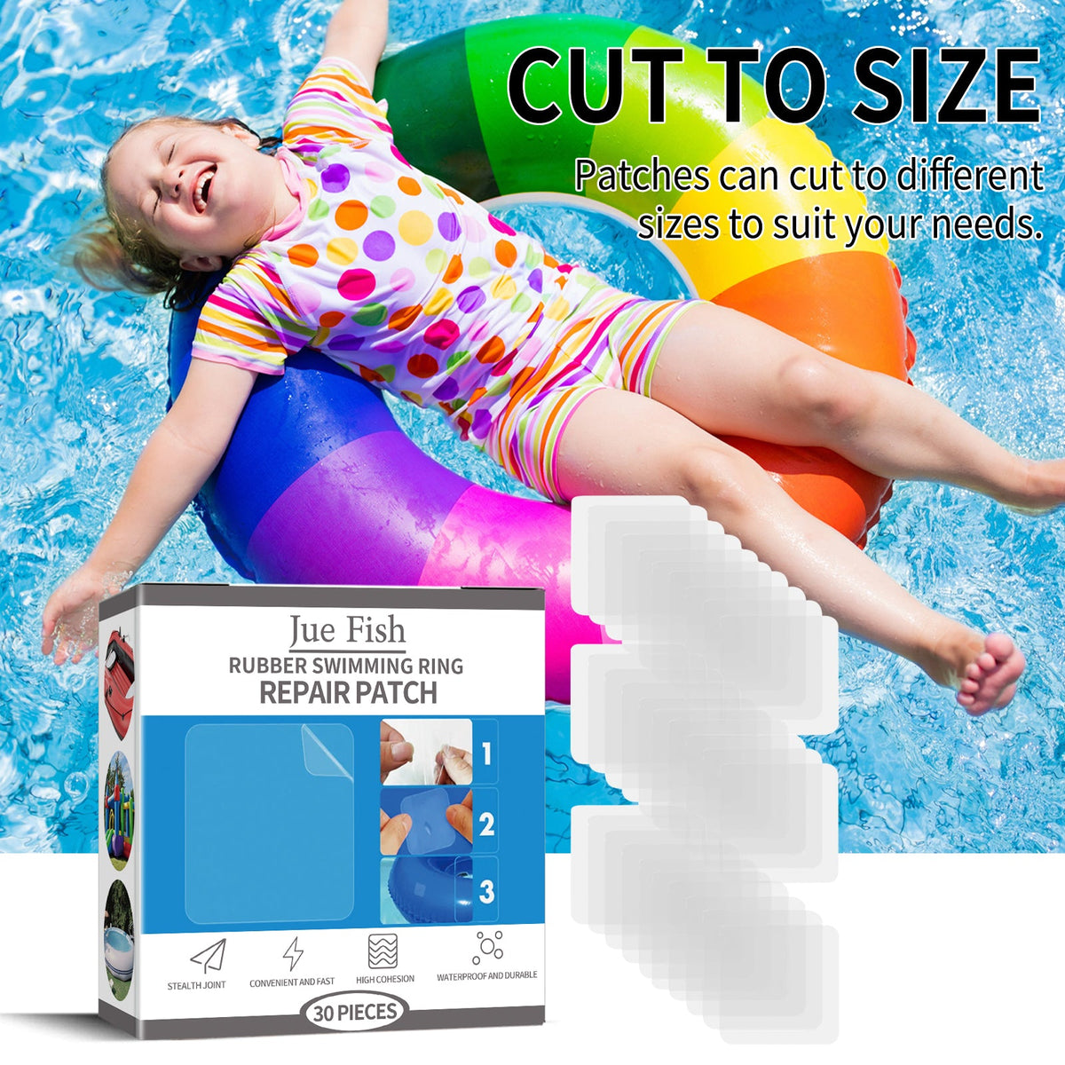 JUE FISH Rubber Swimming Ring Repair Patch, Swim Ring Patch Self-Adhesive Seal