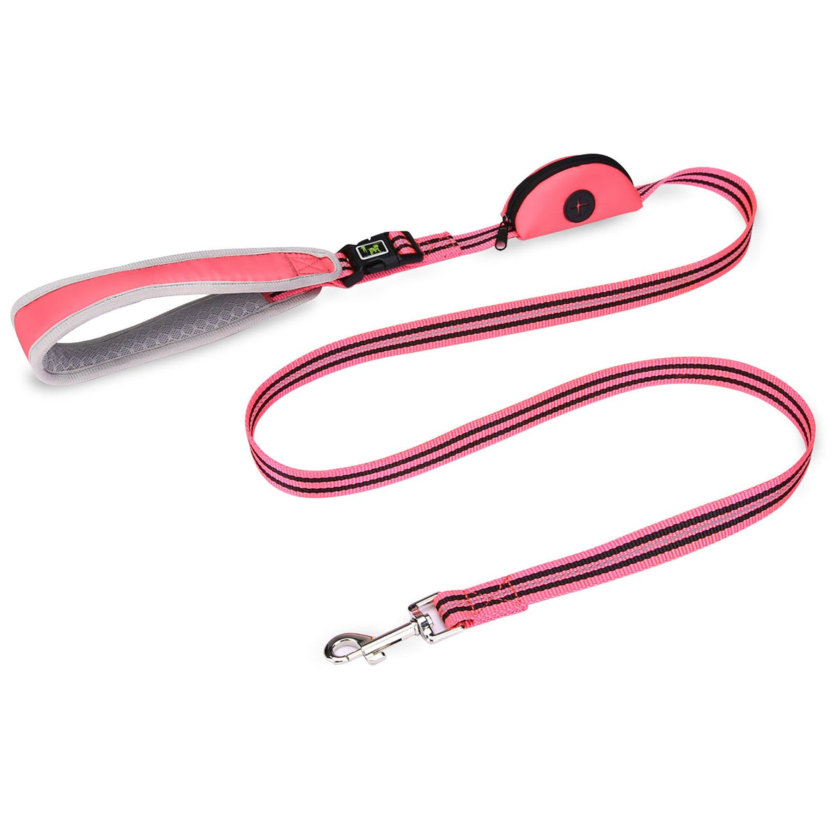 Nylon Combat Padded Leads Dog Leash with Double Padded Handles with Built in Poop Bag Holder Dispenser
