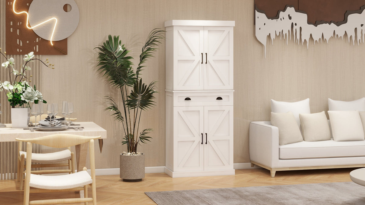 71" Kitchen Pantry Storage Cabinet with 4 Doors(2Doors with Racks)1 Drawer 2 Adjustable Shelves Freestanding Cupboard