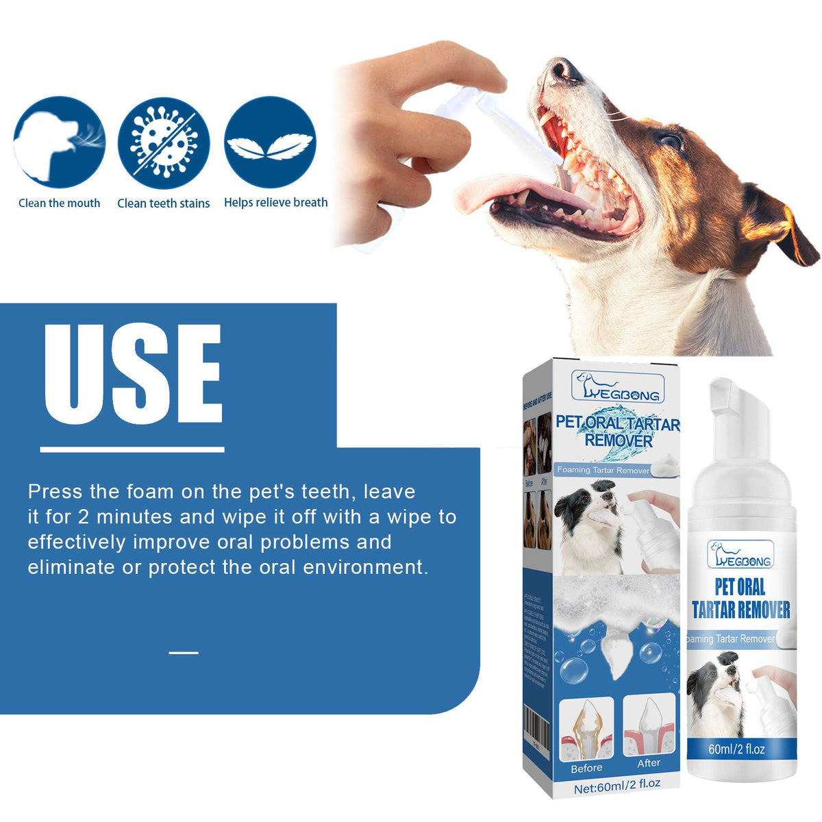 Pet Tartar Remover, Removing Dental Calculus Yellow Teeth Halitosis Cleaning Teeth Mouth Foam Cleaner