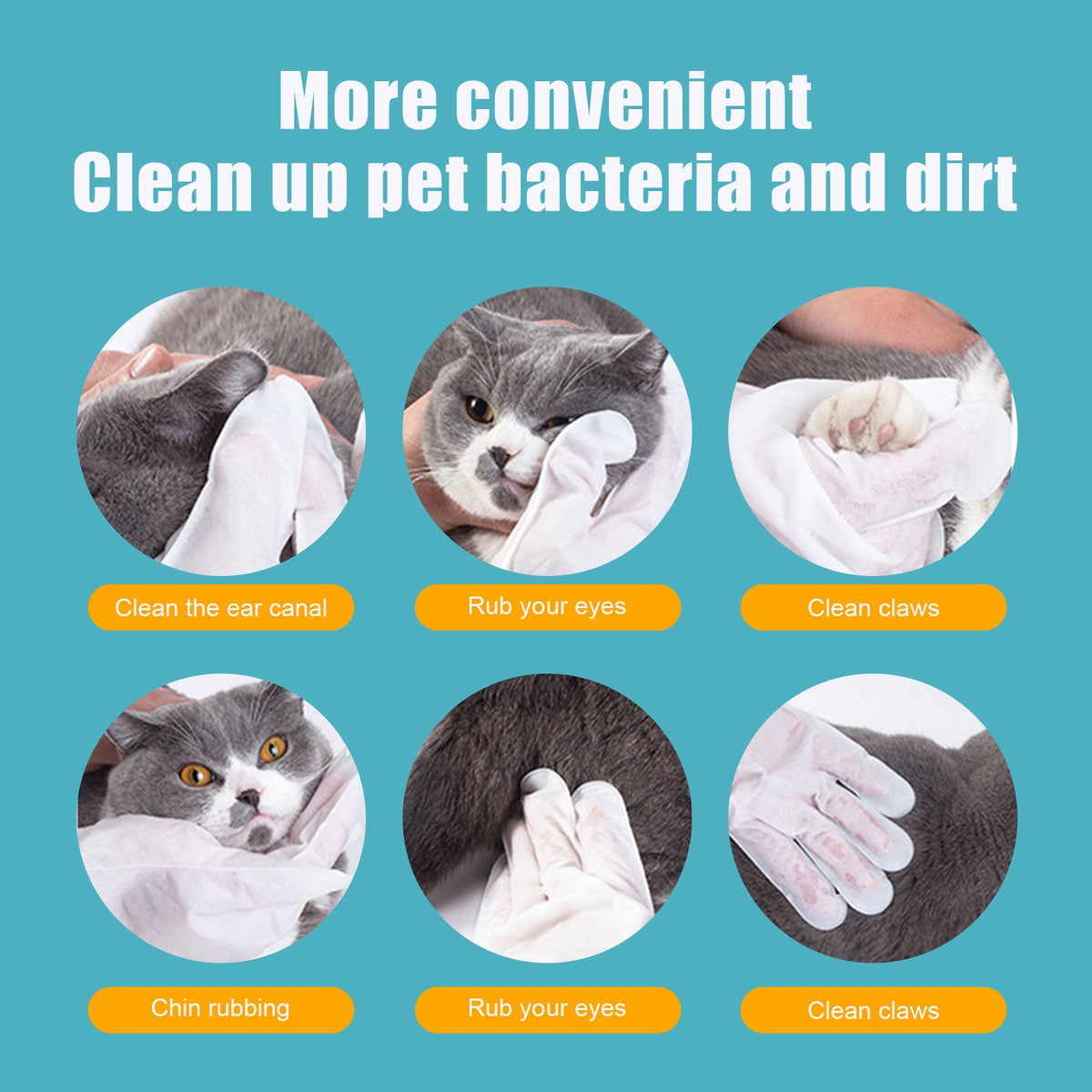 Pet Herbal Gloves, Cleaning Wipes No-Bath No-Wash Non-Woven Gloves For Feline Handling