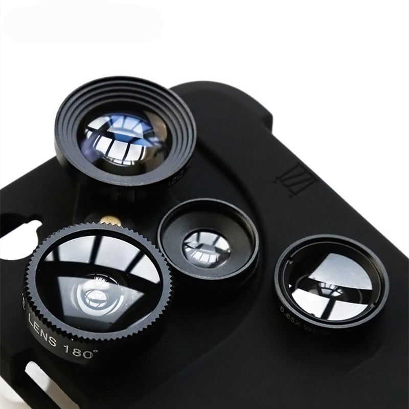 4 in 1 Mobile Phone Lensese Cases Full Coverage For iPhone X 8 7 6S 6 Plus Wide Angle Macro Fisheye Phone Lenses Black Case - V.I.P Digital Presence