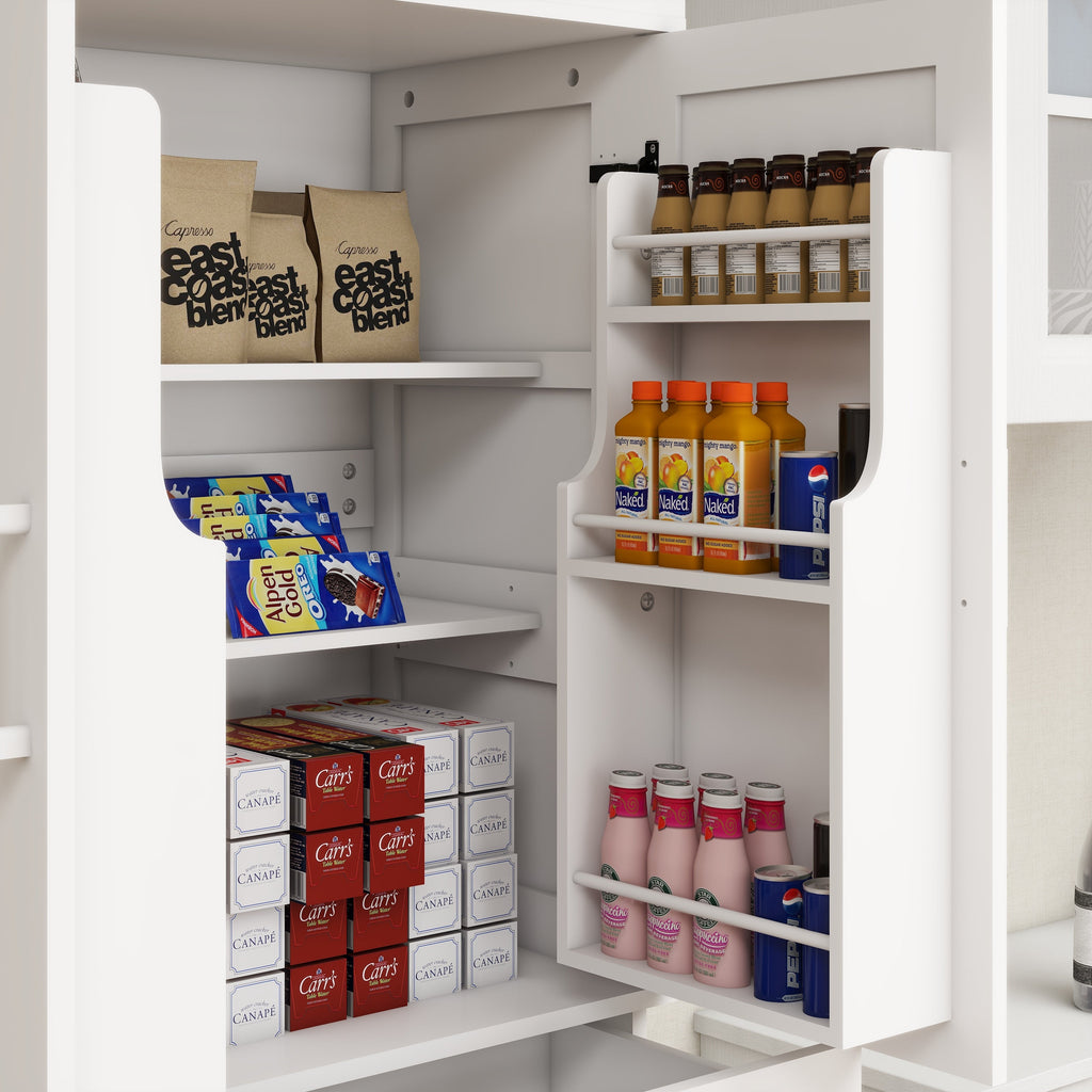 71" Kitchen Pantry Storage Cabinet with 4 Doors(2Doors with Racks)1 Drawer 2 Adjustable Shelves Freestanding Cupboard