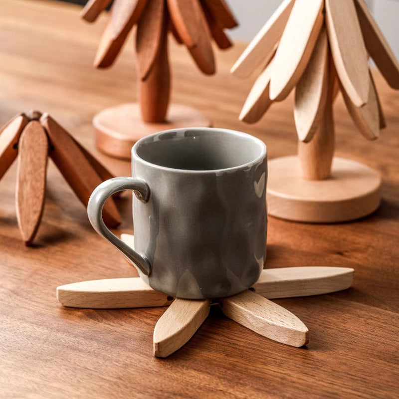 Wooden Christmas Tree Folding Coaster Black Walnut Thick Seat Adiabatic Pad For Kitchen Desktop Decoration Housewarming Gift