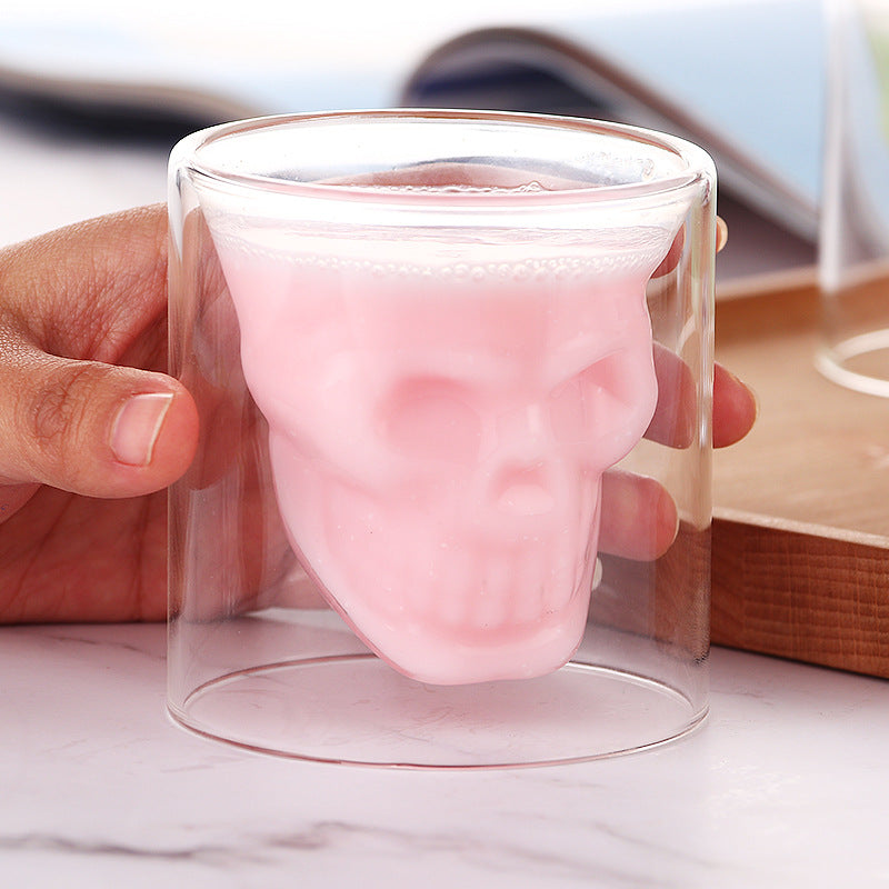 Double layered skull glass, creative bar glass, transparent insulated water glass, skull glass, beer glass, imprisoning pirates
