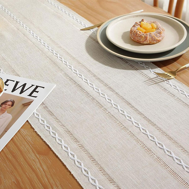 Hand - woven cotton and linen table flag with hollow tassels, suitable for household and rural dining tables