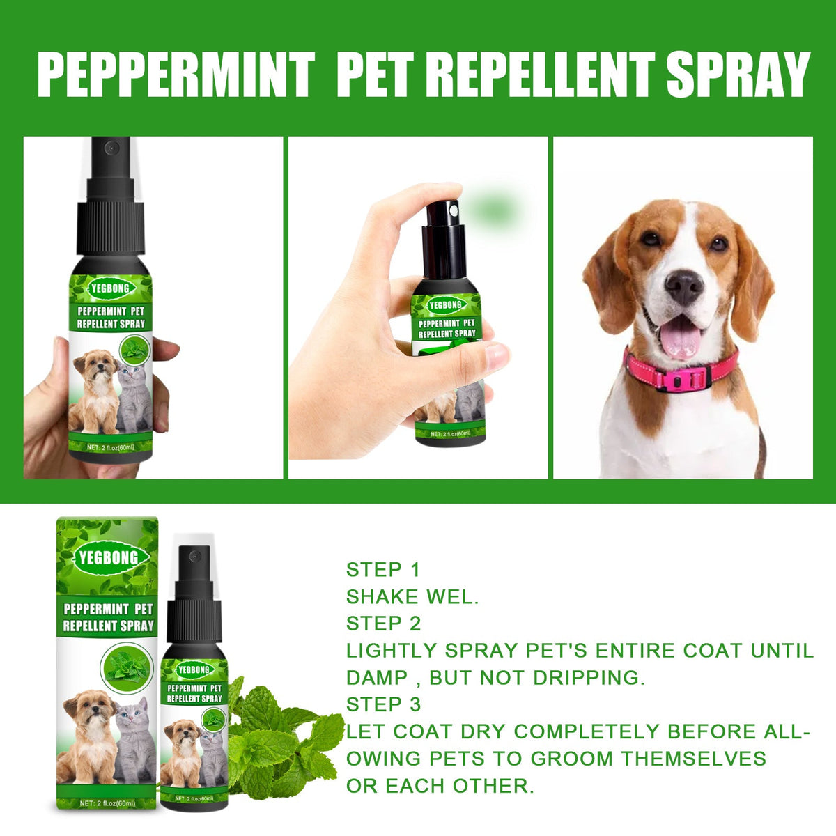 Peppermint Pet Repellent Spray, Dog Mite Spray Pet Mite Fungus Spray For Cats And Dogs