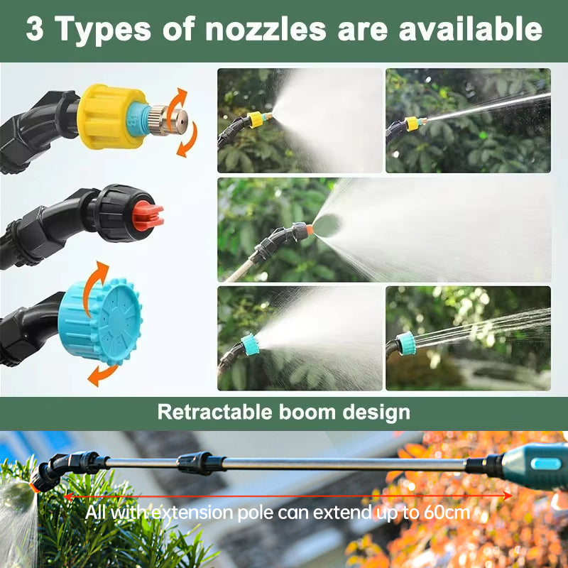 2400mAh Portable Electric Sprayer Wand. 3 nozzles, high - pressure, for garden plant watering.