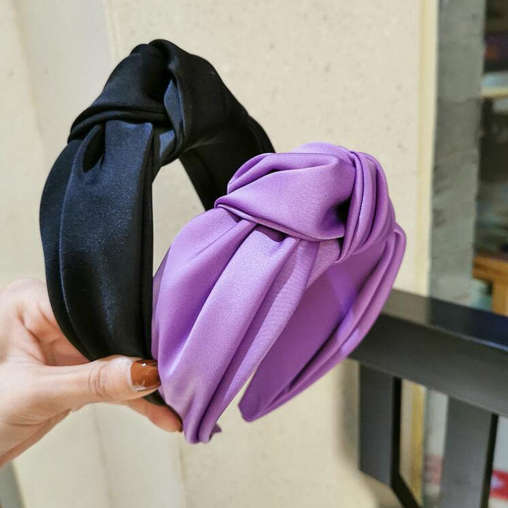 New Fashion Women Headband Adult Wide Side Solid Color Hairband Center Knot Turban Casual Hair Accessories Wholesale