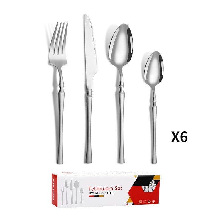 Small waist stainless steel knife, fork, and spoon set of 24 pieces, gold steak knife, fork, stainless steel tableware set, coffee spoon - V.I.P Digital Presence
