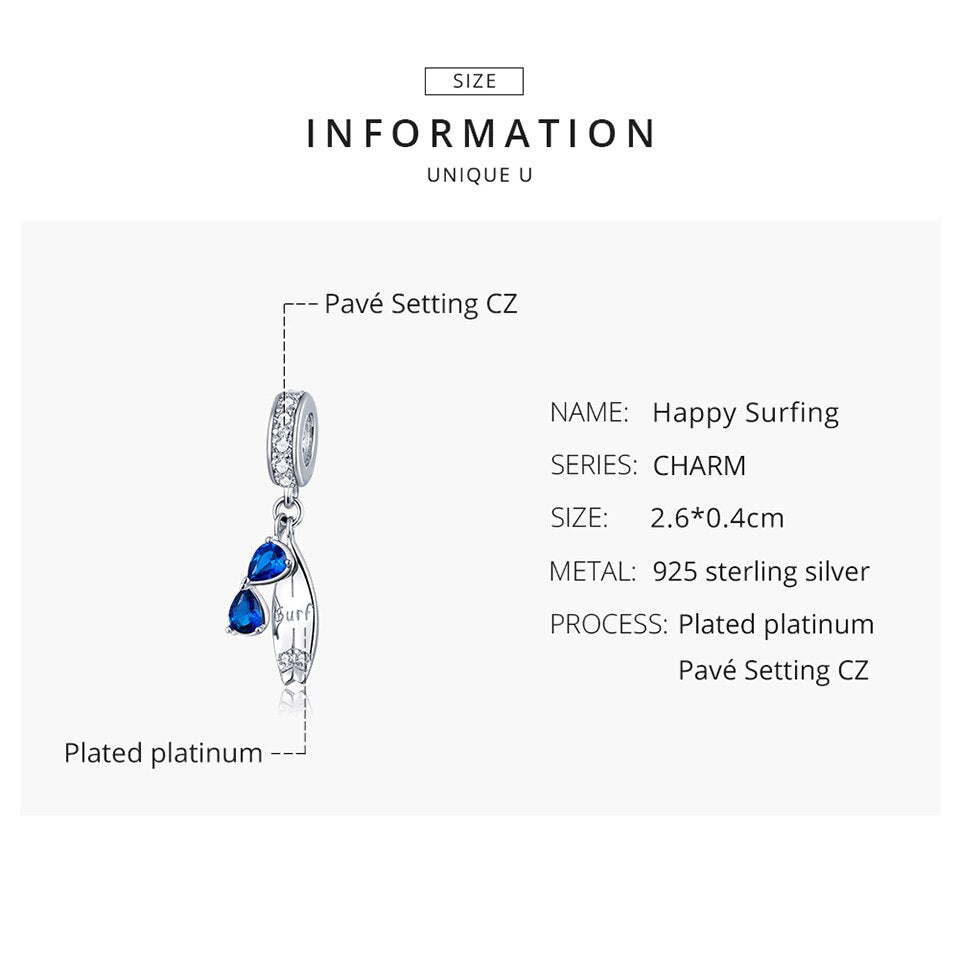 bamoer 2020 Summer Series Surfing with Sunglass Pendant Charm for Bracelet 925 Sterling Silver DIY Jewelry Accessories BSC263