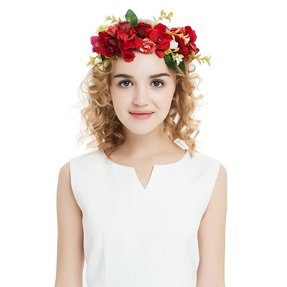 Big Red Rose Blossom Hair Band Bridal Flower Ring Hair Band
