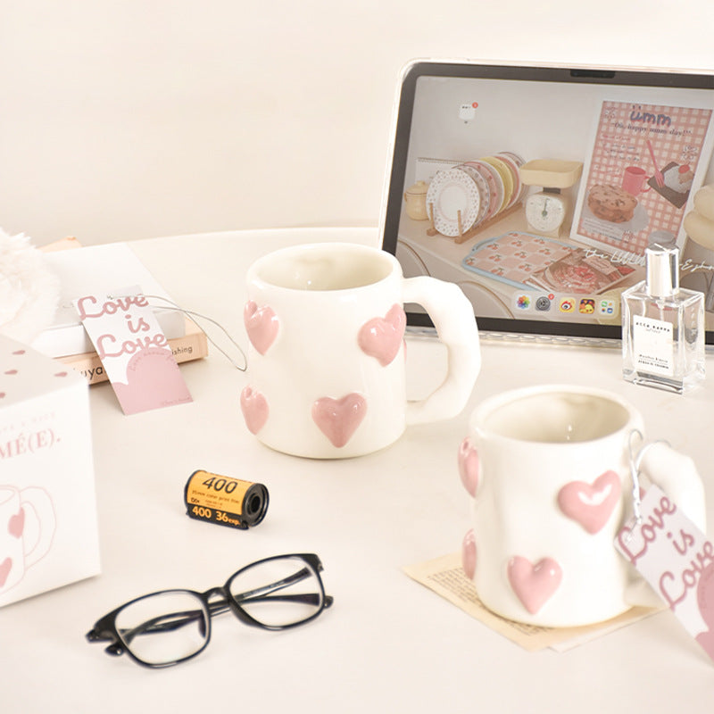 Peach Heart Ceramic Cup High Beauty Pink Girl Heart Mug Couple Water Cup Home Coffee Cup