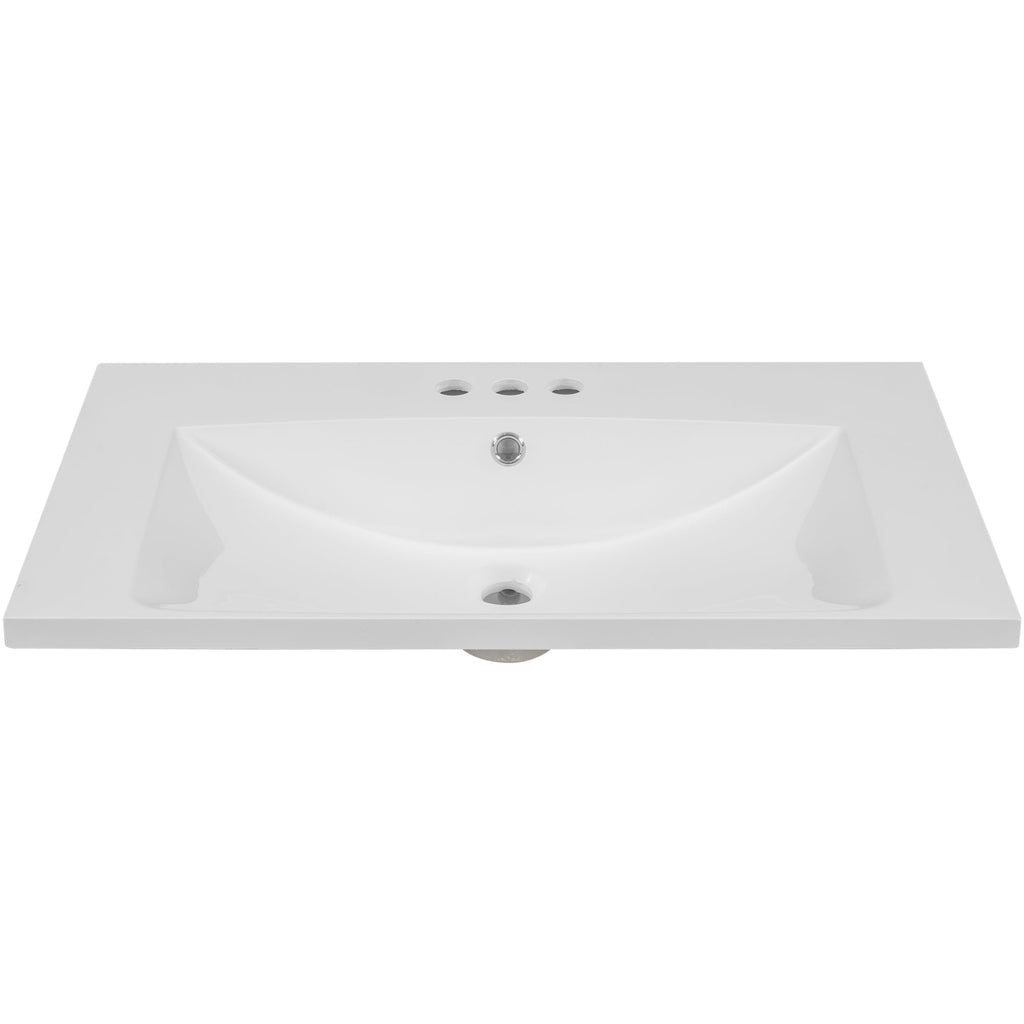 30" Single Bathroom Vanity Top with White Basin  3-Faucet Holes  Ceramic White - V.I.P Digital Presence