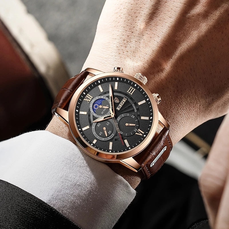 LIGE Men's Watches Top Brand Luxury Men Wrist Watch Leather Quartz Watch Sports Waterproof Male Clock Relogio Masculino+Box
